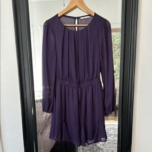 Miami Purple Mini Sundress with Long Bishop Sleeves and Ruffled Skirt